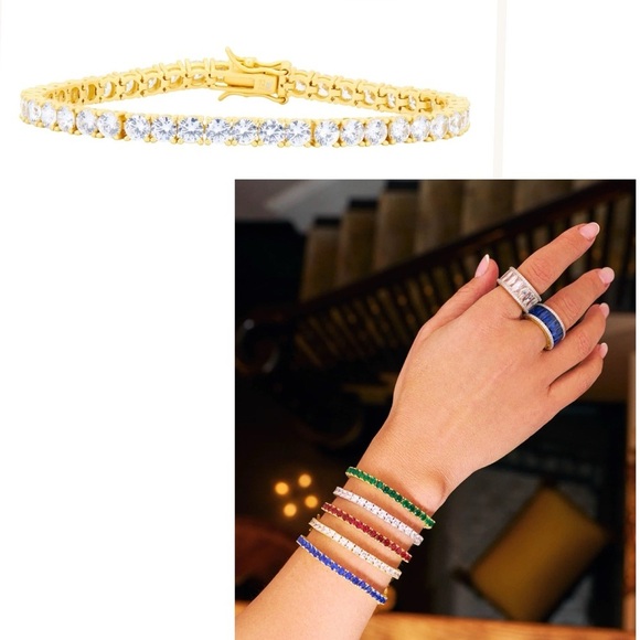 Freida Rothman Jewelry - Freida Rothman Midnight Tri-Tone 14K Gold Tennis Bracelet White Zirconia NEW